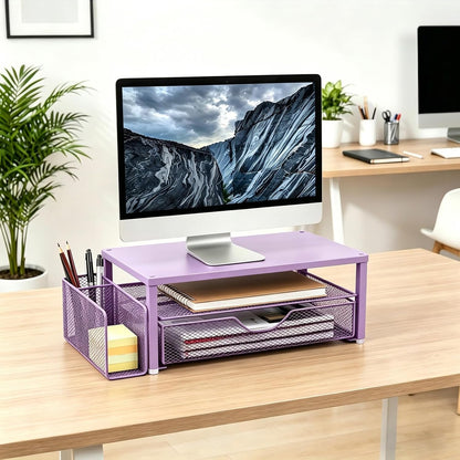 Computer Monitor Stand with Drawer and 2 Pen Holders, Black