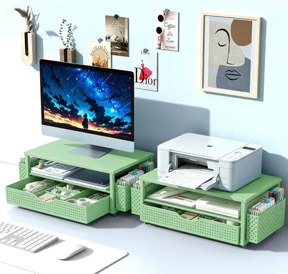 Computer Monitor Stand with Drawer and 2 Pen Holders, Black
