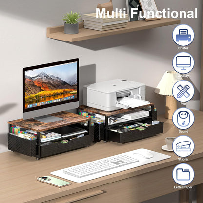 Computer Monitor Stand with Drawer and 2 Pen Holders, Black