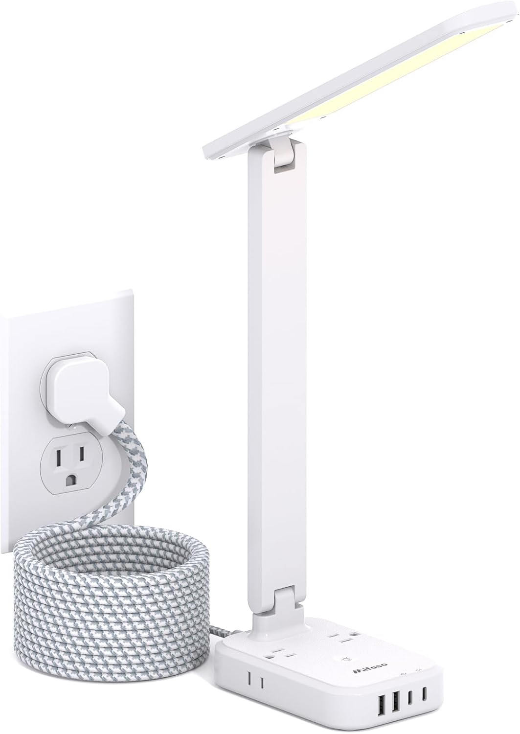 8-in-1 LED Desk Lamp with Power Strip, PD 30W Touch Desk Lamp, 4 Outlets & 4 USB Ports, Eye-Caring Dimmable Table Lamp with 5FT Extension Cord for Home Office College Dorm Room Essentials