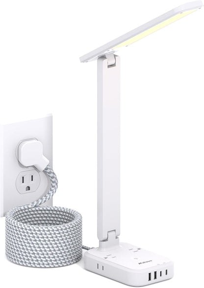 8-in-1 LED Desk Lamp with Power Strip, PD 30W Touch Desk Lamp, 4 Outlets & 4 USB Ports, Eye-Caring Dimmable Table Lamp with 5FT Extension Cord for Home Office College Dorm Room Essentials
