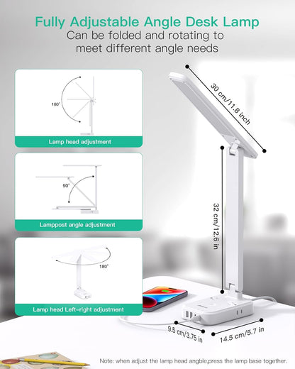 8-in-1 LED Desk Lamp with Power Strip, PD 30W Touch Desk Lamp, 4 Outlets & 4 USB Ports, Eye-Caring Dimmable Table Lamp with 5FT Extension Cord for Home Office College Dorm Room Essentials