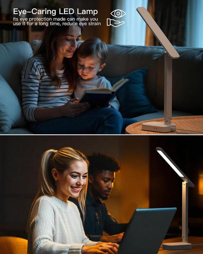 8-in-1 LED Desk Lamp with Power Strip, PD 30W Touch Desk Lamp, 4 Outlets & 4 USB Ports, Eye-Caring Dimmable Table Lamp with 5FT Extension Cord for Home Office College Dorm Room Essentials