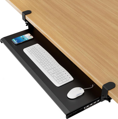 AX WABER Keyboard Tray Under Desk Pull Out with Extra Sturdy Adjustable C Clamp Mount System, 27.3 (32.5 inch Including Clamps) x 11 Inch Slide-Out Platform Computer Drawer for Typing, Black,AX01WB01