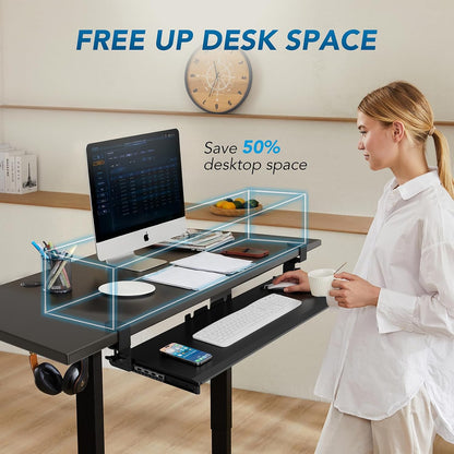 AX WABER Keyboard Tray Under Desk Pull Out with Extra Sturdy Adjustable C Clamp Mount System, 27.3 (32.5 inch Including Clamps) x 11 Inch Slide-Out Platform Computer Drawer for Typing, Black,AX01WB01