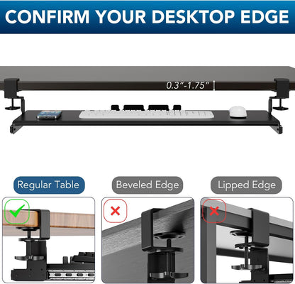 AX WABER Keyboard Tray Under Desk Pull Out with Extra Sturdy Adjustable C Clamp Mount System, 27.3 (32.5 inch Including Clamps) x 11 Inch Slide-Out Platform Computer Drawer for Typing, Black,AX01WB01
