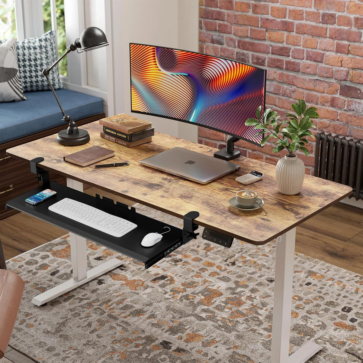 AX WABER Keyboard Tray Under Desk Pull Out with Extra Sturdy Adjustable C Clamp Mount System, 27.3 (32.5 inch Including Clamps) x 11 Inch Slide-Out Platform Computer Drawer for Typing, Black,AX01WB01
