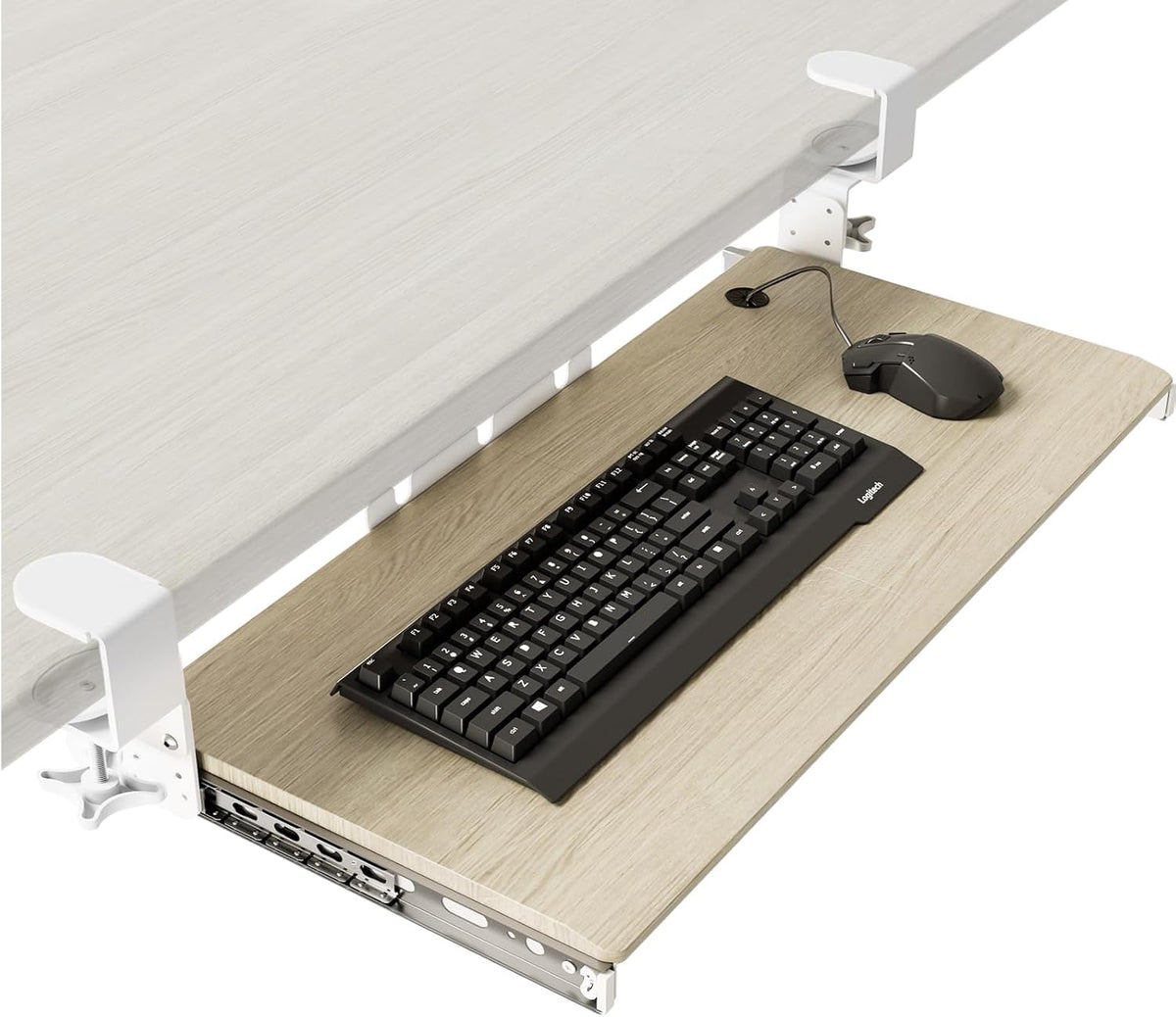 AX WABER Keyboard Tray Under Desk Pull Out with Extra Sturdy Adjustable C Clamp Mount System, 27.3 (32.5 inch Including Clamps) x 11 Inch Slide-Out Platform Computer Drawer for Typing, Black,AX01WB01