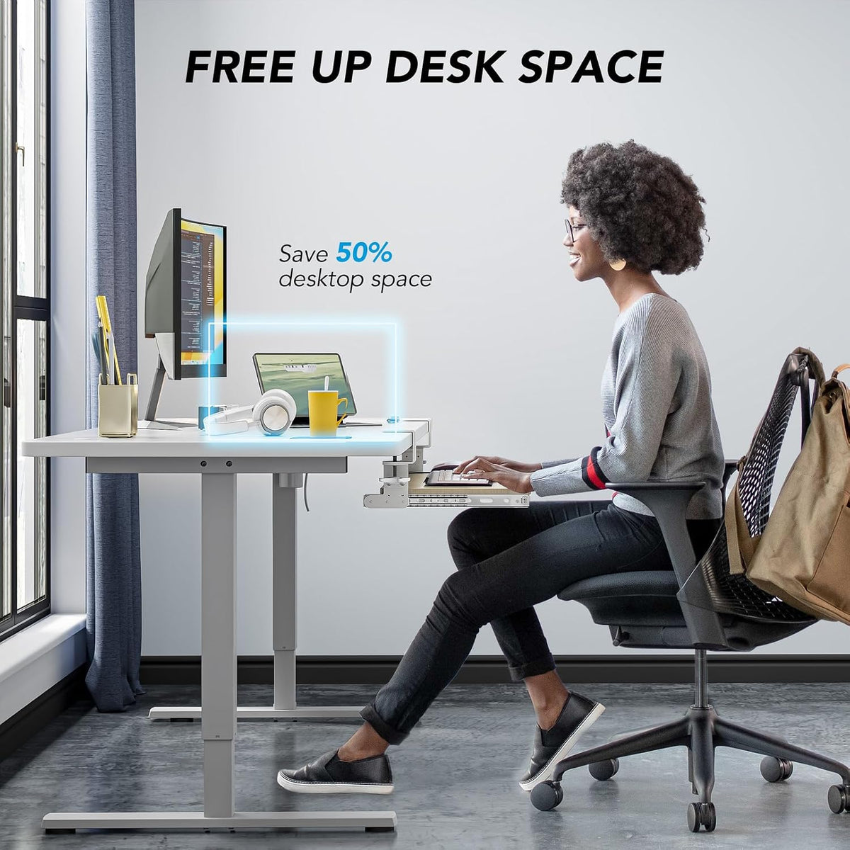 AX WABER Keyboard Tray Under Desk Pull Out with Extra Sturdy Adjustable C Clamp Mount System, 27.3 (32.5 inch Including Clamps) x 11 Inch Slide-Out Platform Computer Drawer for Typing, Black,AX01WB01