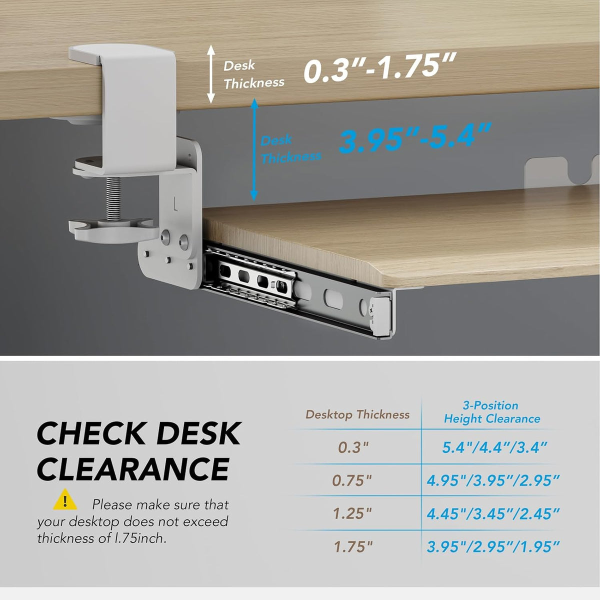 AX WABER Keyboard Tray Under Desk Pull Out with Extra Sturdy Adjustable C Clamp Mount System, 27.3 (32.5 inch Including Clamps) x 11 Inch Slide-Out Platform Computer Drawer for Typing, Black,AX01WB01