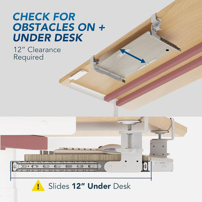 AX WABER Keyboard Tray Under Desk Pull Out with Extra Sturdy Adjustable C Clamp Mount System, 27.3 (32.5 inch Including Clamps) x 11 Inch Slide-Out Platform Computer Drawer for Typing, Black,AX01WB01