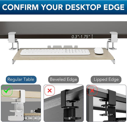AX WABER Keyboard Tray Under Desk Pull Out with Extra Sturdy Adjustable C Clamp Mount System, 27.3 (32.5 inch Including Clamps) x 11 Inch Slide-Out Platform Computer Drawer for Typing, Black,AX01WB01