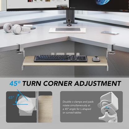 AX WABER Keyboard Tray Under Desk Pull Out with Extra Sturdy Adjustable C Clamp Mount System, 27.3 (32.5 inch Including Clamps) x 11 Inch Slide-Out Platform Computer Drawer for Typing, Black,AX01WB01