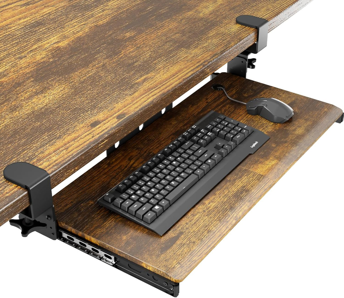 AX WABER Keyboard Tray Under Desk Pull Out with Extra Sturdy Adjustable C Clamp Mount System, 27.3 (32.5 inch Including Clamps) x 11 Inch Slide-Out Platform Computer Drawer for Typing, Black,AX01WB01