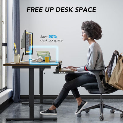 AX WABER Keyboard Tray Under Desk Pull Out with Extra Sturdy Adjustable C Clamp Mount System, 27.3 (32.5 inch Including Clamps) x 11 Inch Slide-Out Platform Computer Drawer for Typing, Black,AX01WB01