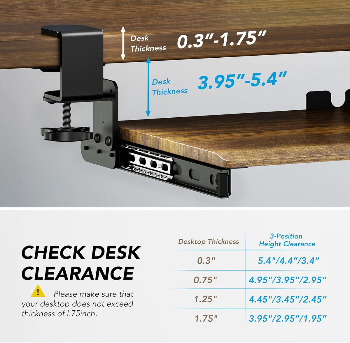 AX WABER Keyboard Tray Under Desk Pull Out with Extra Sturdy Adjustable C Clamp Mount System, 27.3 (32.5 inch Including Clamps) x 11 Inch Slide-Out Platform Computer Drawer for Typing, Black,AX01WB01