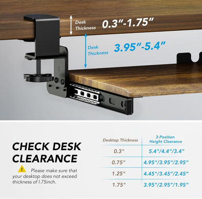 AX WABER Keyboard Tray Under Desk Pull Out with Extra Sturdy Adjustable C Clamp Mount System, 27.3 (32.5 inch Including Clamps) x 11 Inch Slide-Out Platform Computer Drawer for Typing, Black,AX01WB01