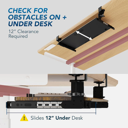 AX WABER Keyboard Tray Under Desk Pull Out with Extra Sturdy Adjustable C Clamp Mount System, 27.3 (32.5 inch Including Clamps) x 11 Inch Slide-Out Platform Computer Drawer for Typing, Black,AX01WB01