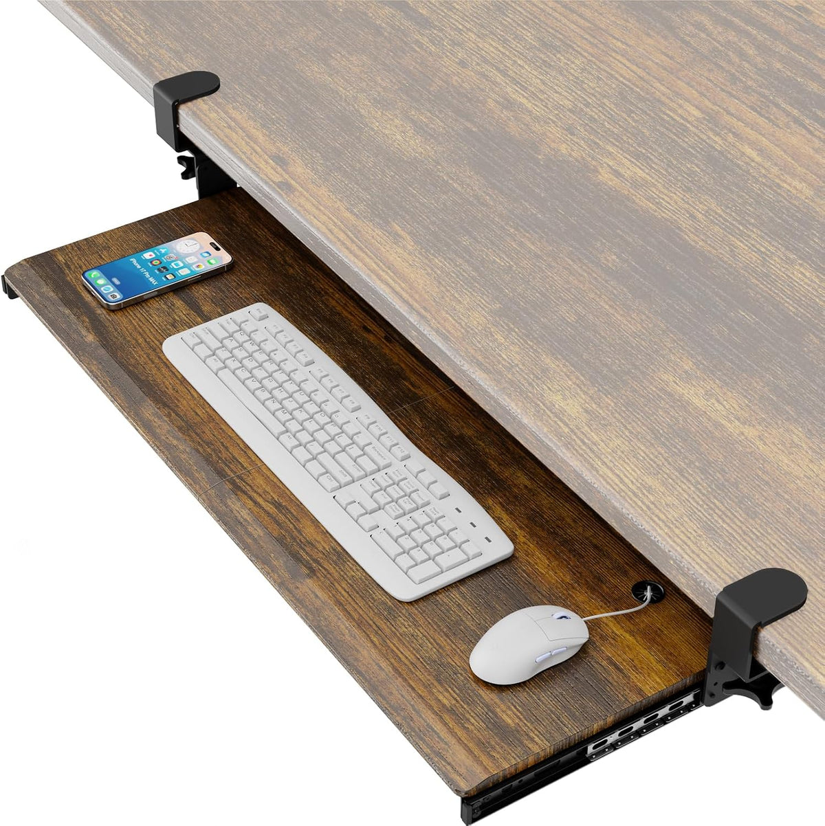 AX WABER Keyboard Tray Under Desk Pull Out with Extra Sturdy Adjustable C Clamp Mount System, 27.3 (32.5 inch Including Clamps) x 11 Inch Slide-Out Platform Computer Drawer for Typing, Black,AX01WB01