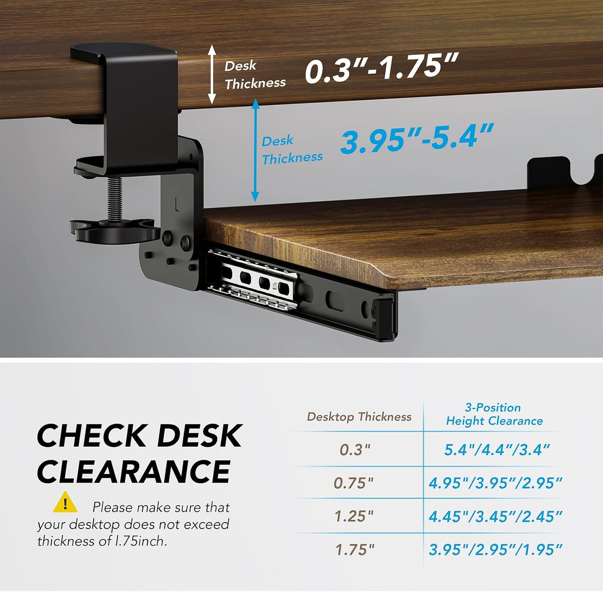 AX WABER Keyboard Tray Under Desk Pull Out with Extra Sturdy Adjustable C Clamp Mount System, 27.3 (32.5 inch Including Clamps) x 11 Inch Slide-Out Platform Computer Drawer for Typing, Black,AX01WB01
