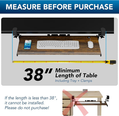 AX WABER Keyboard Tray Under Desk Pull Out with Extra Sturdy Adjustable C Clamp Mount System, 27.3 (32.5 inch Including Clamps) x 11 Inch Slide-Out Platform Computer Drawer for Typing, Black,AX01WB01