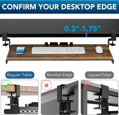 AX WABER Keyboard Tray Under Desk Pull Out with Extra Sturdy Adjustable C Clamp Mount System, 27.3 (32.5 inch Including Clamps) x 11 Inch Slide-Out Platform Computer Drawer for Typing, Black,AX01WB01