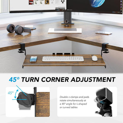 AX WABER Keyboard Tray Under Desk Pull Out with Extra Sturdy Adjustable C Clamp Mount System, 27.3 (32.5 inch Including Clamps) x 11 Inch Slide-Out Platform Computer Drawer for Typing, Black,AX01WB01
