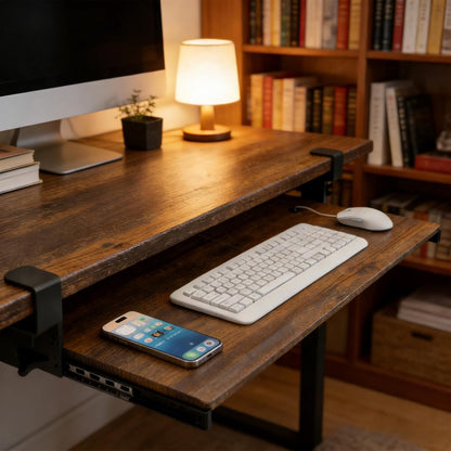 AX WABER Keyboard Tray Under Desk Pull Out with Extra Sturdy Adjustable C Clamp Mount System, 27.3 (32.5 inch Including Clamps) x 11 Inch Slide-Out Platform Computer Drawer for Typing, Black,AX01WB01