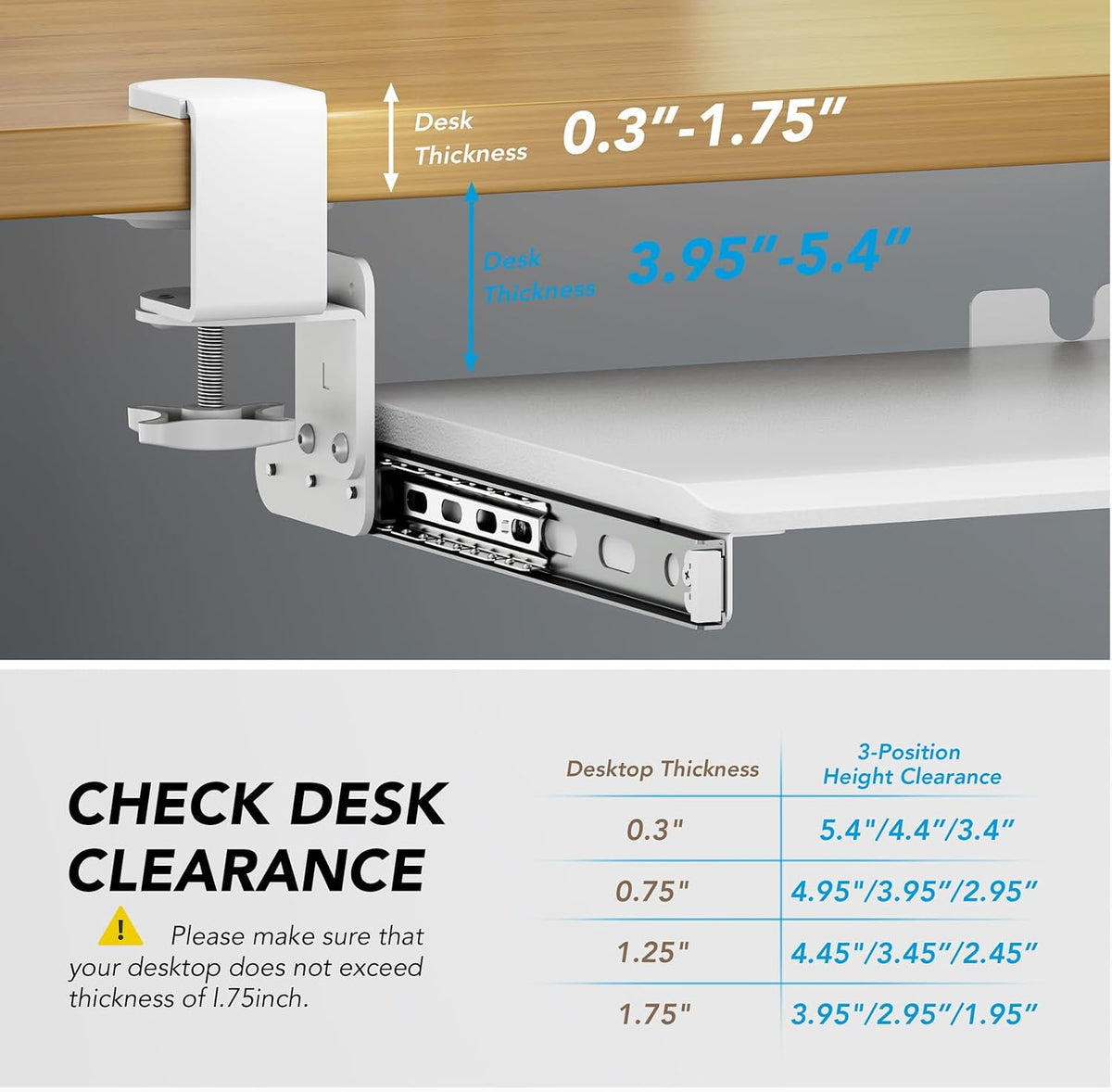 AX WABER Keyboard Tray Under Desk Pull Out with Extra Sturdy Adjustable C Clamp Mount System, 27.3 (32.5 inch Including Clamps) x 11 Inch Slide-Out Platform Computer Drawer for Typing, Black,AX01WB01
