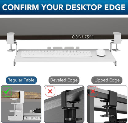 AX WABER Keyboard Tray Under Desk Pull Out with Extra Sturdy Adjustable C Clamp Mount System, 27.3 (32.5 inch Including Clamps) x 11 Inch Slide-Out Platform Computer Drawer for Typing, Black,AX01WB01
