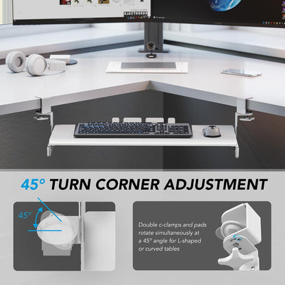 AX WABER Keyboard Tray Under Desk Pull Out with Extra Sturdy Adjustable C Clamp Mount System, 27.3 (32.5 inch Including Clamps) x 11 Inch Slide-Out Platform Computer Drawer for Typing, Black,AX01WB01