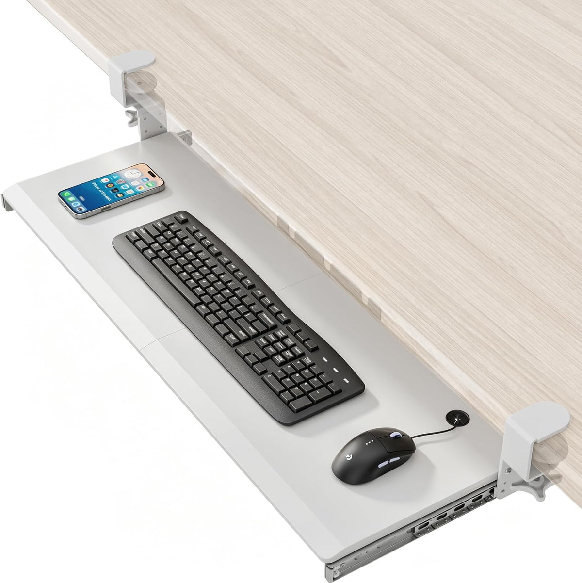 AX WABER Keyboard Tray Under Desk Pull Out with Extra Sturdy Adjustable C Clamp Mount System, 27.3 (32.5 inch Including Clamps) x 11 Inch Slide-Out Platform Computer Drawer for Typing, Black,AX01WB01