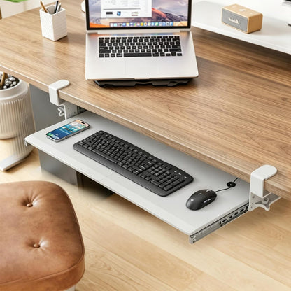 AX WABER Keyboard Tray Under Desk Pull Out with Extra Sturdy Adjustable C Clamp Mount System, 27.3 (32.5 inch Including Clamps) x 11 Inch Slide-Out Platform Computer Drawer for Typing, Black,AX01WB01
