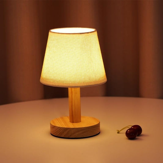 Small Table Lamp,Bedside Table Lamp,Vintage Lamp,Wooden Bedside Lamp Simple Bedroom Lamp Linen Shade Mini Desk Lamp Night Light Nightstand Lamp for Bedroom,Living Room,Kids Room