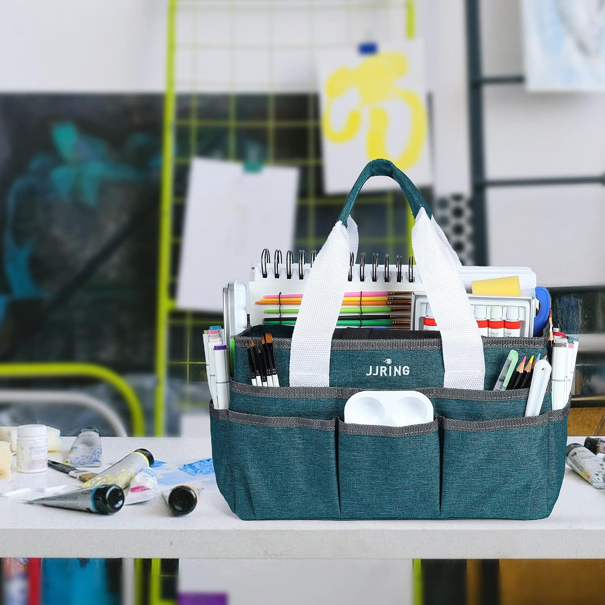Craft Organizer Tote Bag Art Storage Caddy Bluish Green