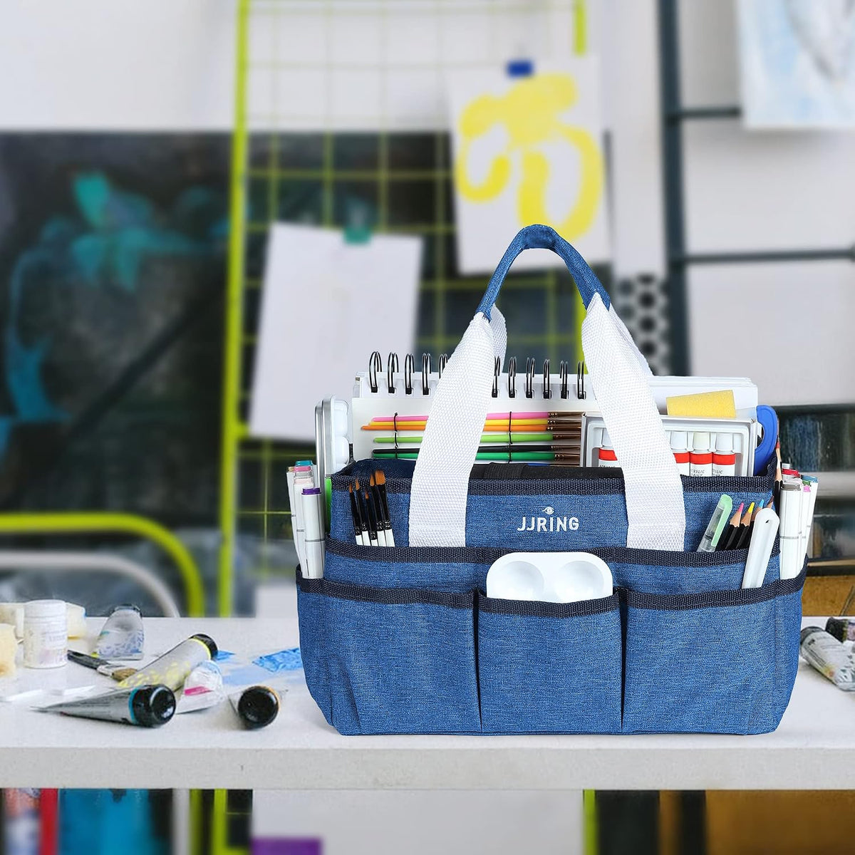 Craft Organizer Tote Bag Art Storage Caddy Bluish Green