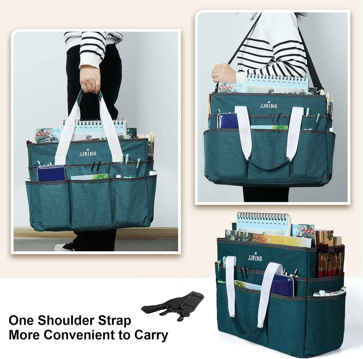 Craft Organizer Tote Bag Art Storage Caddy Bluish Green