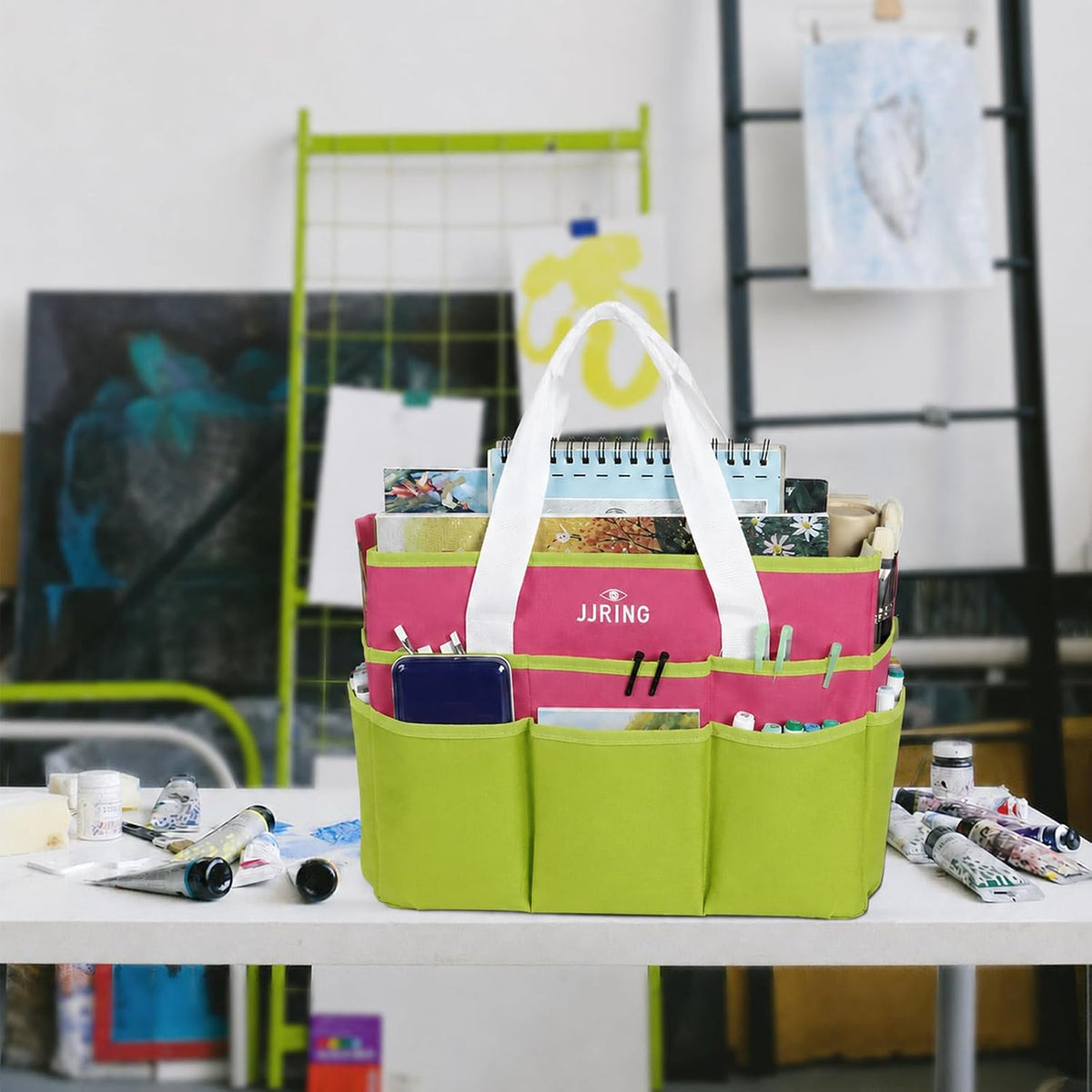 Craft Organizer Tote Bag Art Storage Caddy Bluish Green