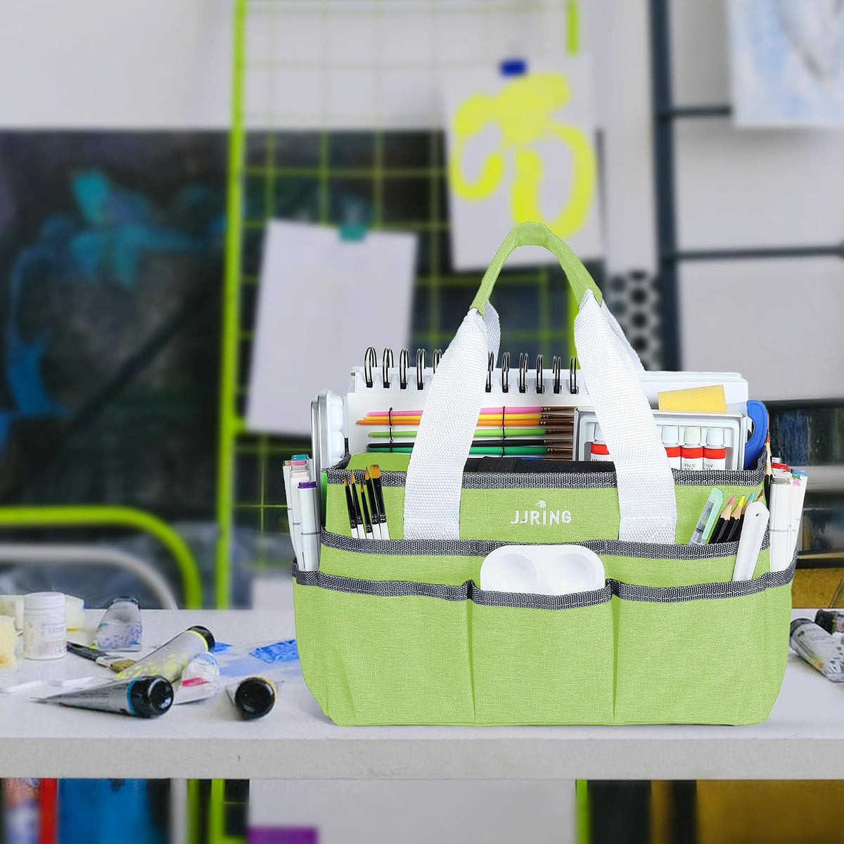 Craft Organizer Tote Bag Art Storage Caddy Bluish Green