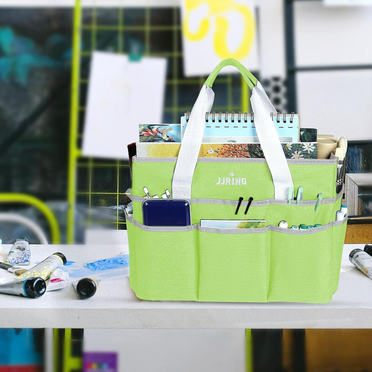 Craft Organizer Tote Bag Art Storage Caddy Bluish Green