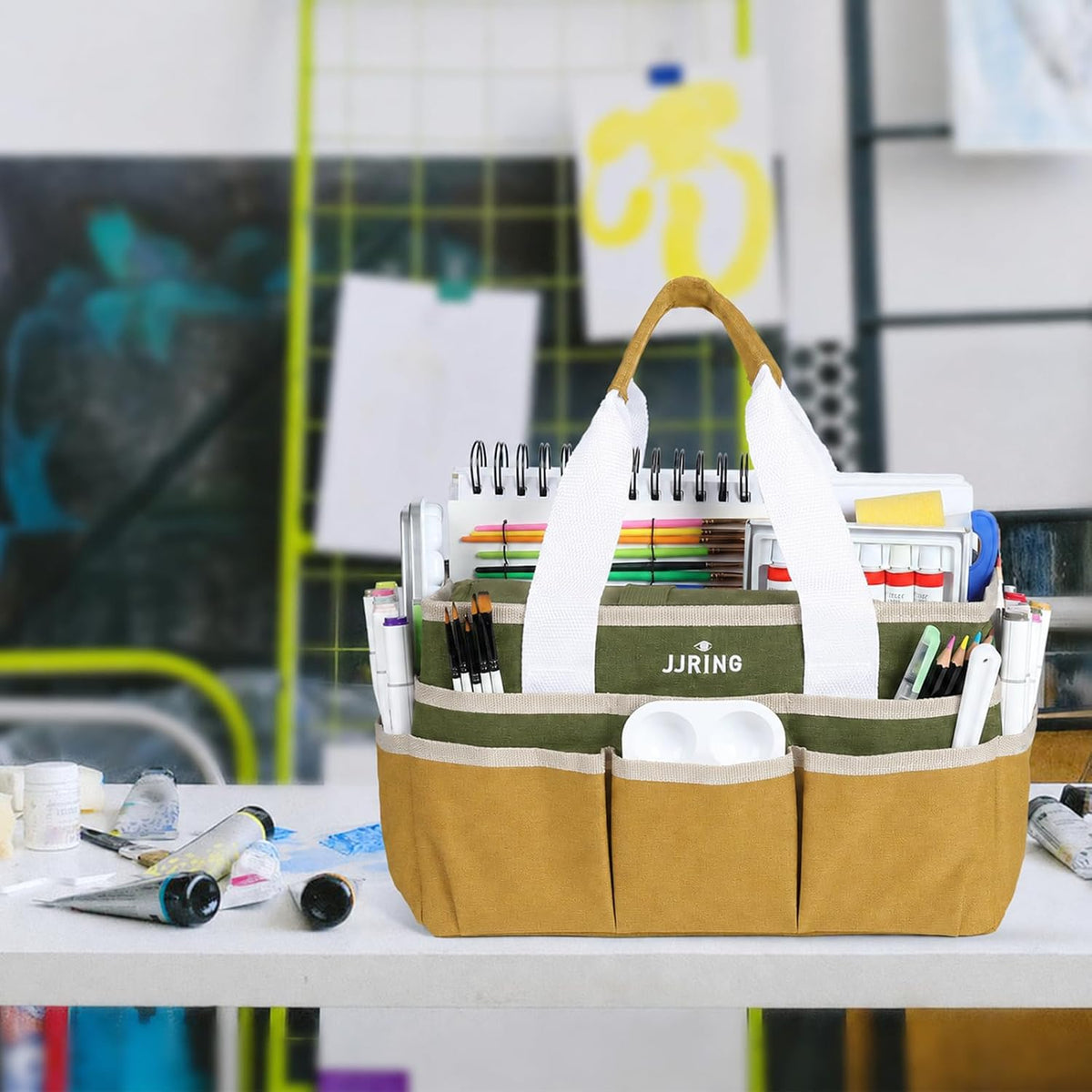 Craft Organizer Tote Bag Art Storage Caddy Bluish Green
