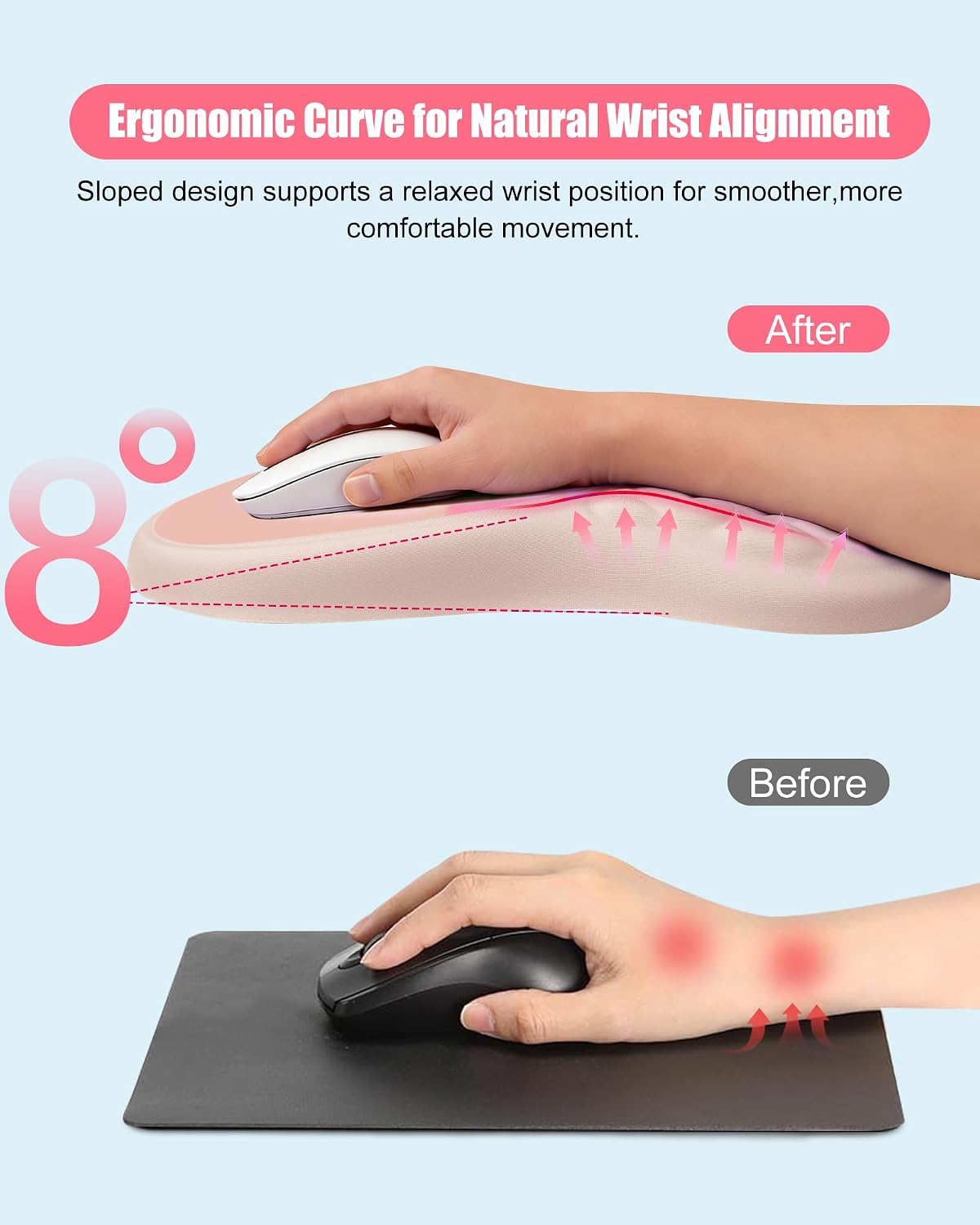 Ergonomic Mouse Pad with Sloped Memory Foam Wrist Rest (Black)