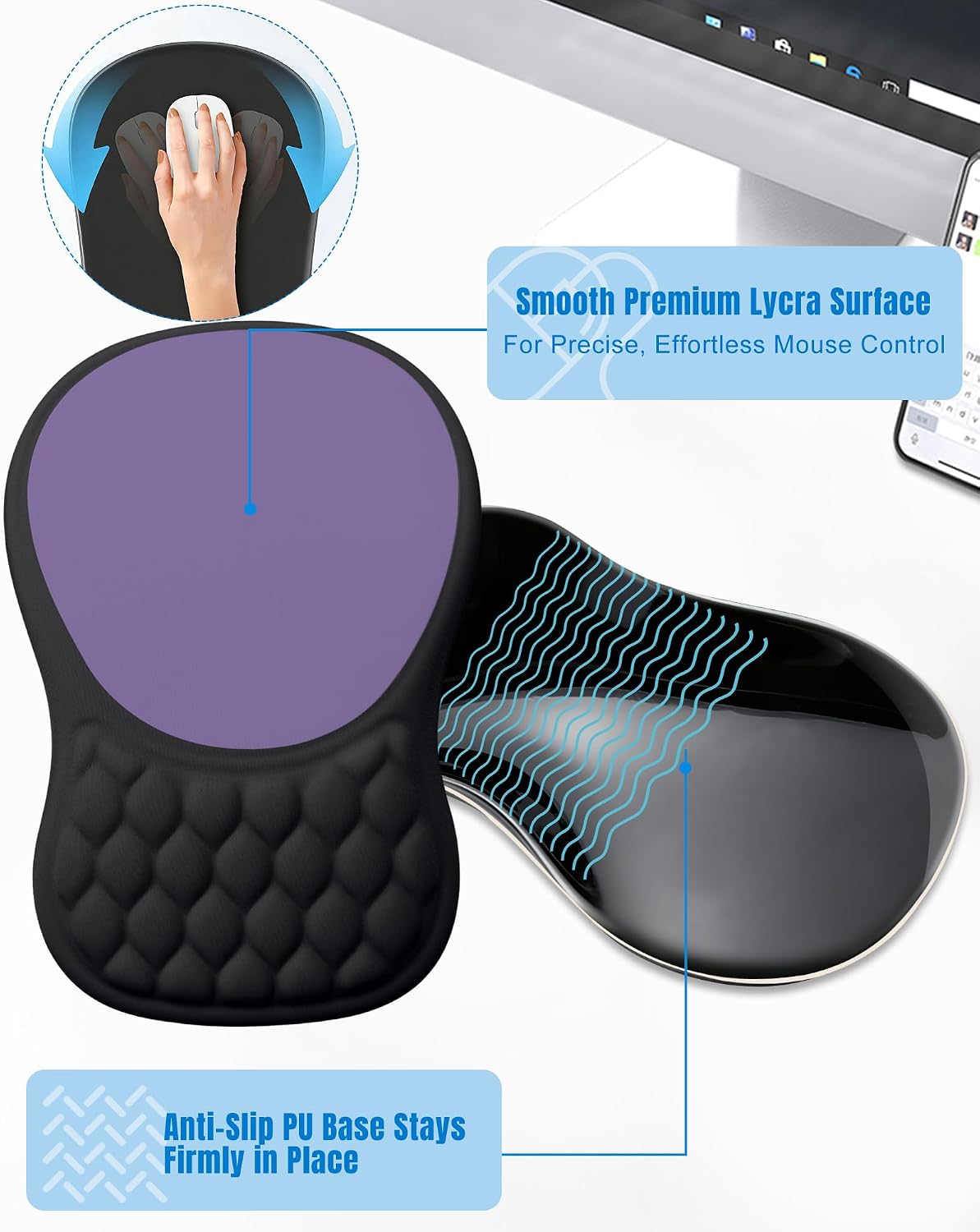 Ergonomic Mouse Pad with Sloped Memory Foam Wrist Rest (Black)
