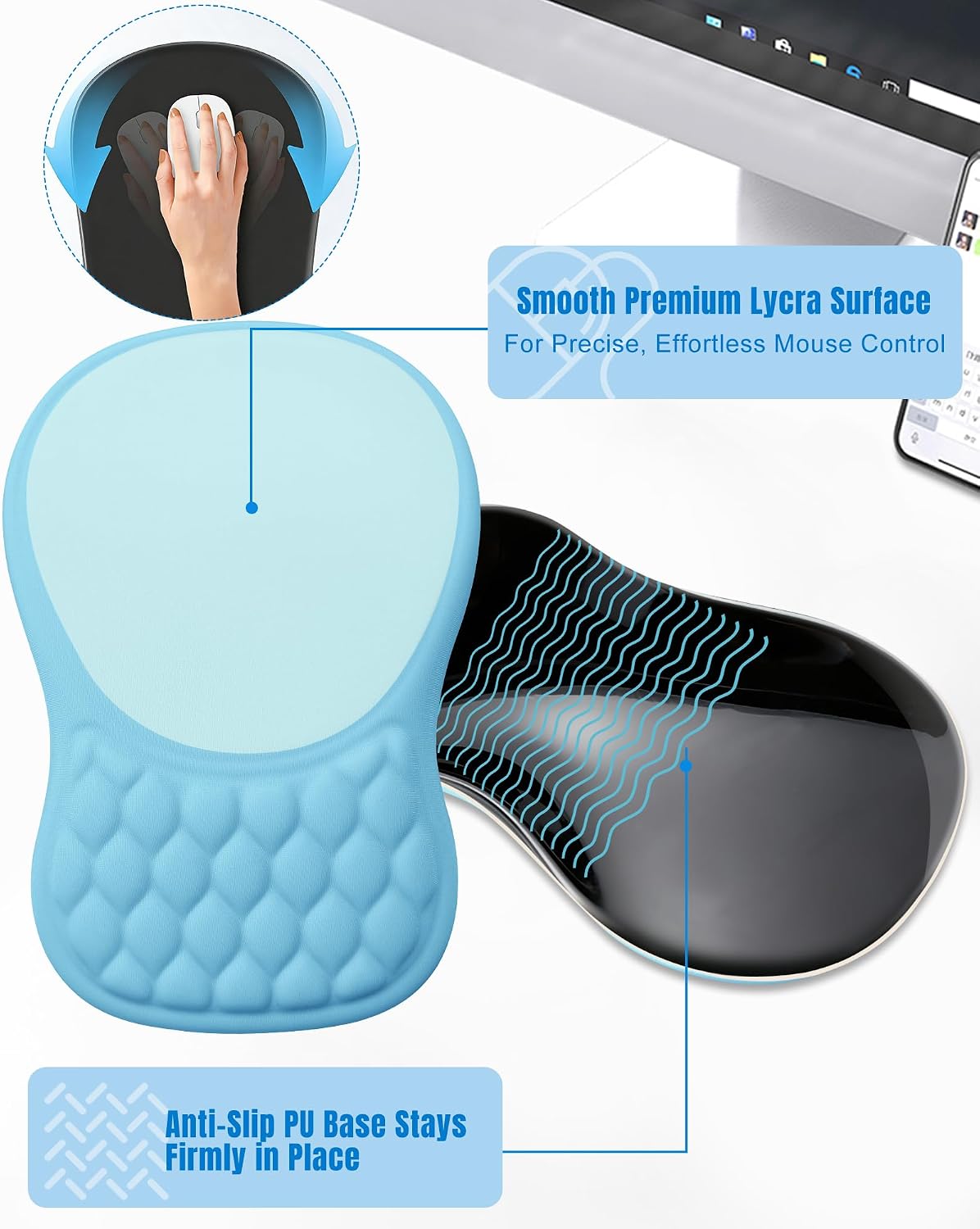 Ergonomic Mouse Pad with Sloped Memory Foam Wrist Rest (Black)