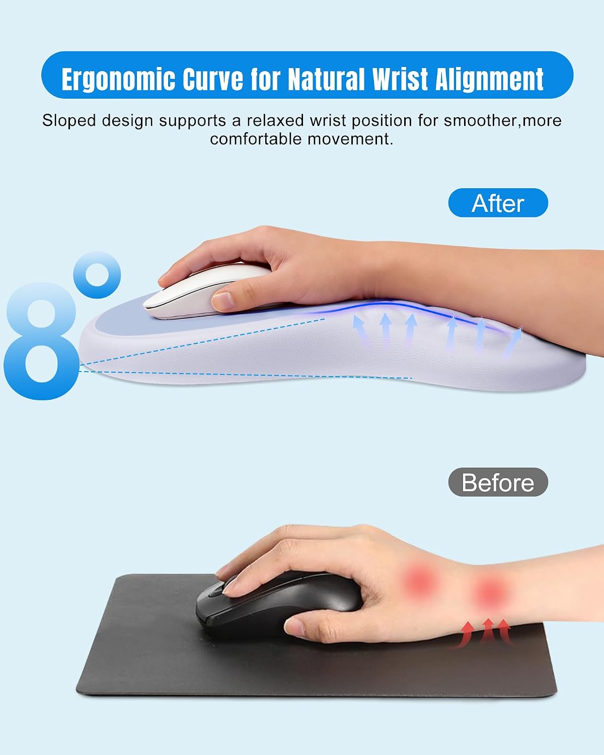 Ergonomic Mouse Pad with Sloped Memory Foam Wrist Rest (Black)