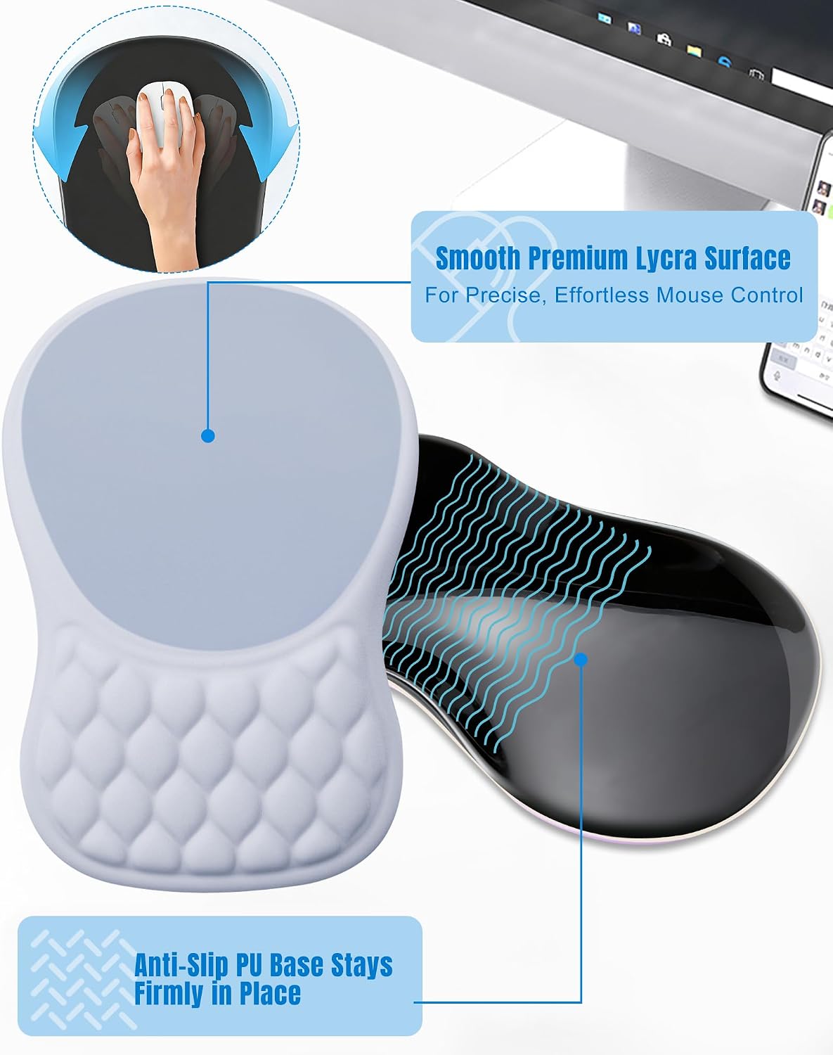 Ergonomic Mouse Pad with Sloped Memory Foam Wrist Rest (Black)