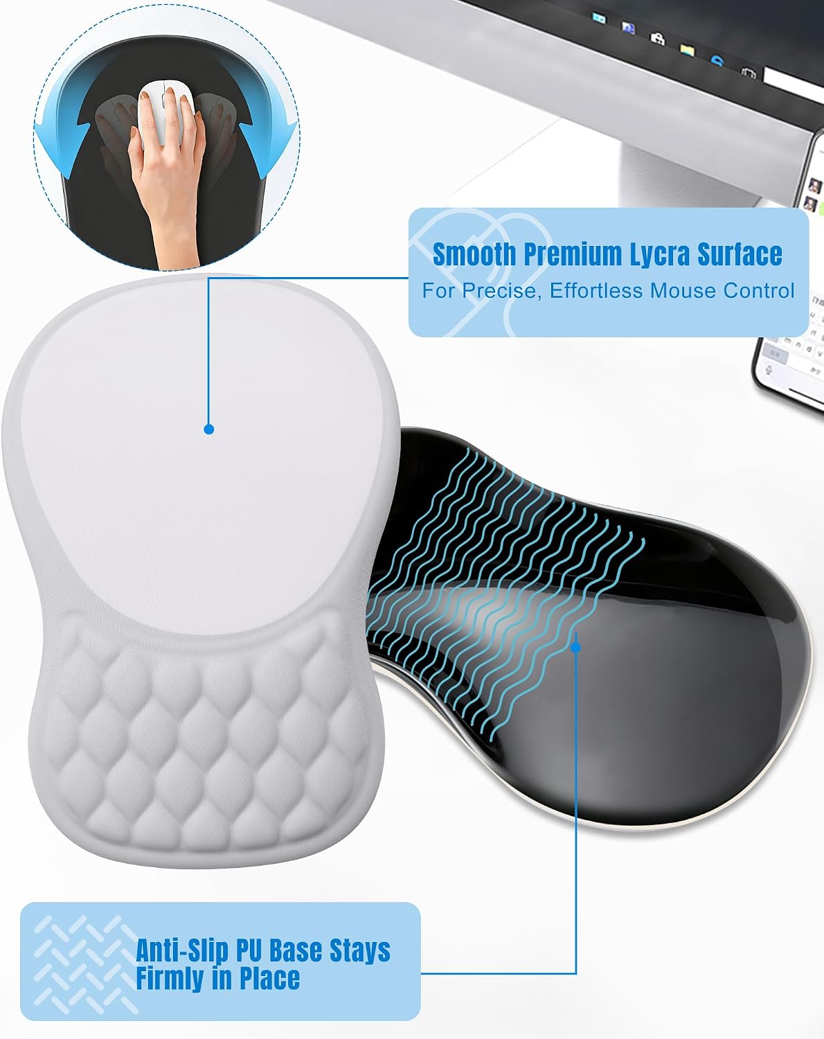 Ergonomic Mouse Pad with Sloped Memory Foam Wrist Rest (Black)