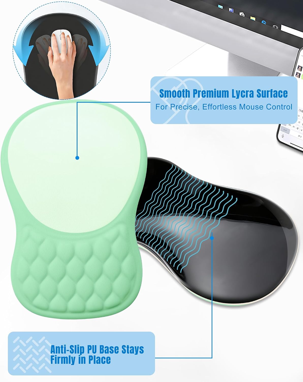 Ergonomic Mouse Pad with Sloped Memory Foam Wrist Rest (Black)
