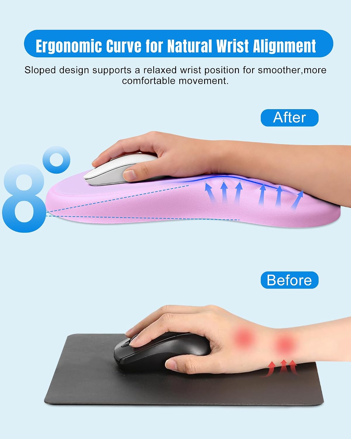 Ergonomic Mouse Pad with Sloped Memory Foam Wrist Rest (Black)