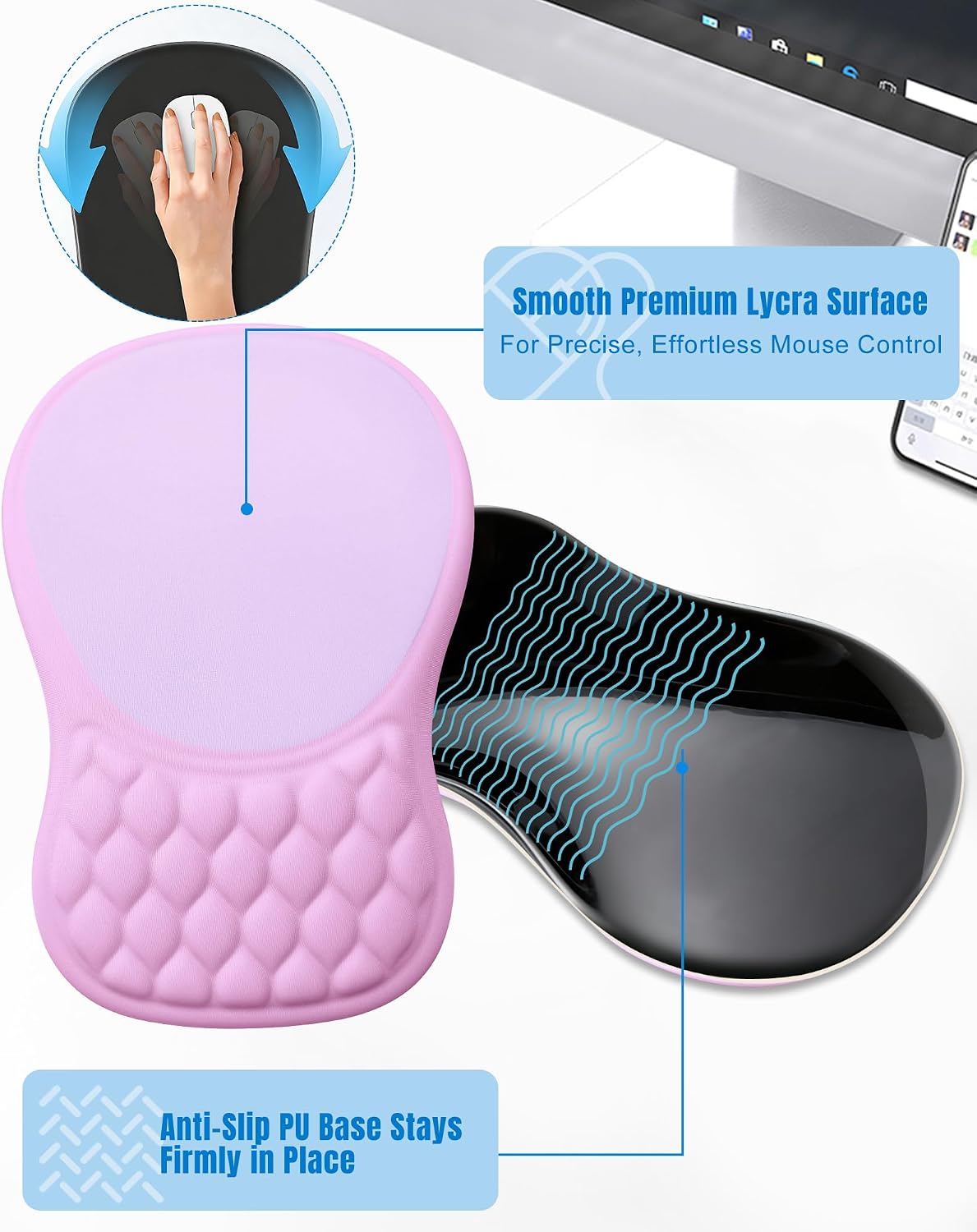 Ergonomic Mouse Pad with Sloped Memory Foam Wrist Rest (Black)